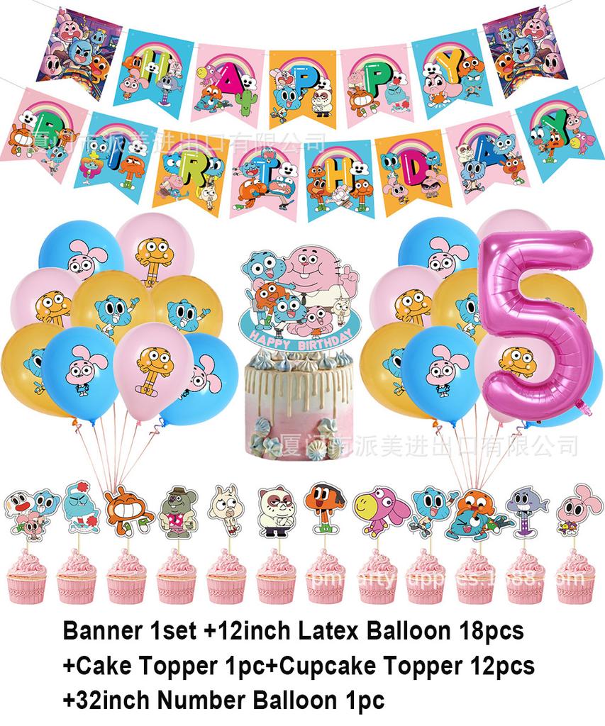Cartoon Comedy G-Gumball Birthday Party Decorations Colorful Number Balloon Cake Topper Amazing World Party Supplies Kid Gifts