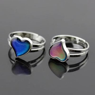 2Pcs Heart Mood Shaped Color Changing Silver Couple Rings Adjustable Ring Women Arts Crafts Fashion Gift Jewelry