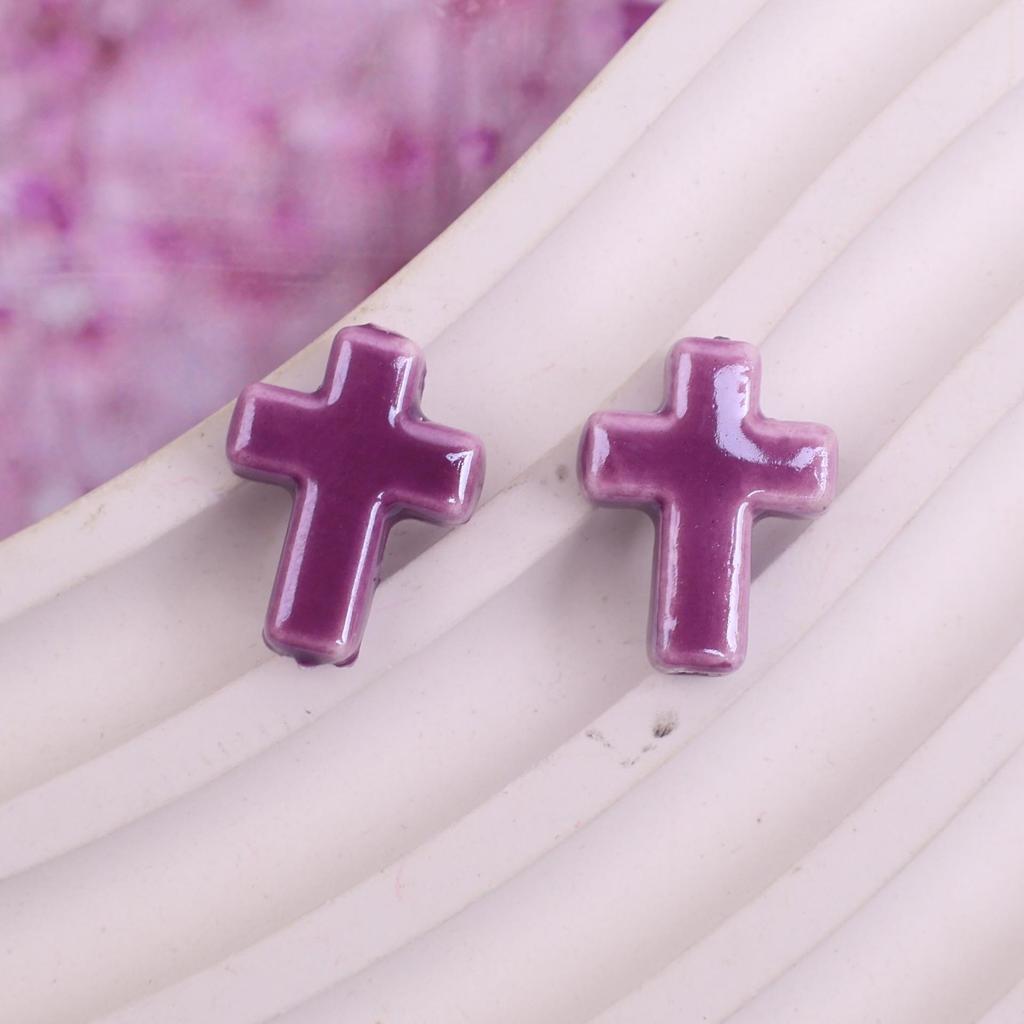 17x14mm Solid Color Ceramic Cross Beads for DIY Jewelry Making