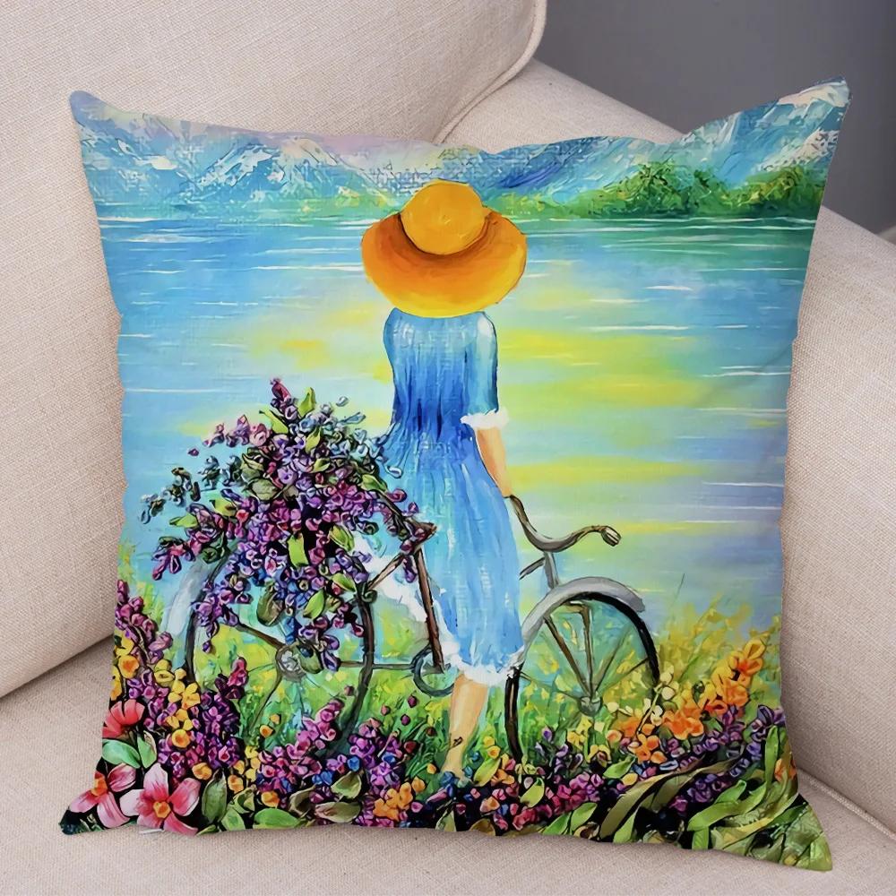 

Cute Cartoon Children Cushion Cover Decor Harajuku Oil Painting Lady Pillowcase for Sofa Home Soft Plush Throw Pillow Case 12x12Inch