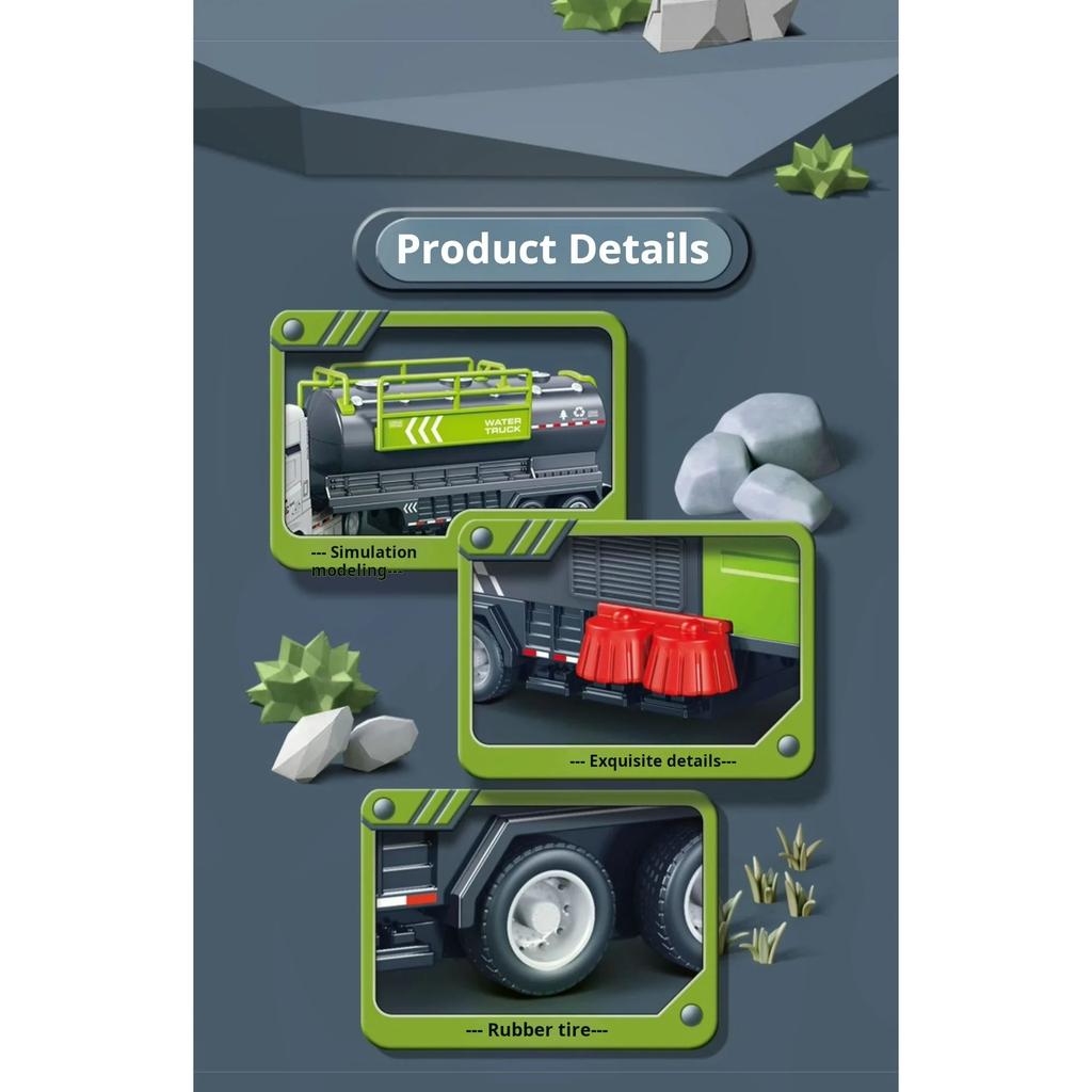 1/14 Children's Inertia Pull-Back Car Model Toy Engineering Car Model Fire Truck Model Car Boy Gift