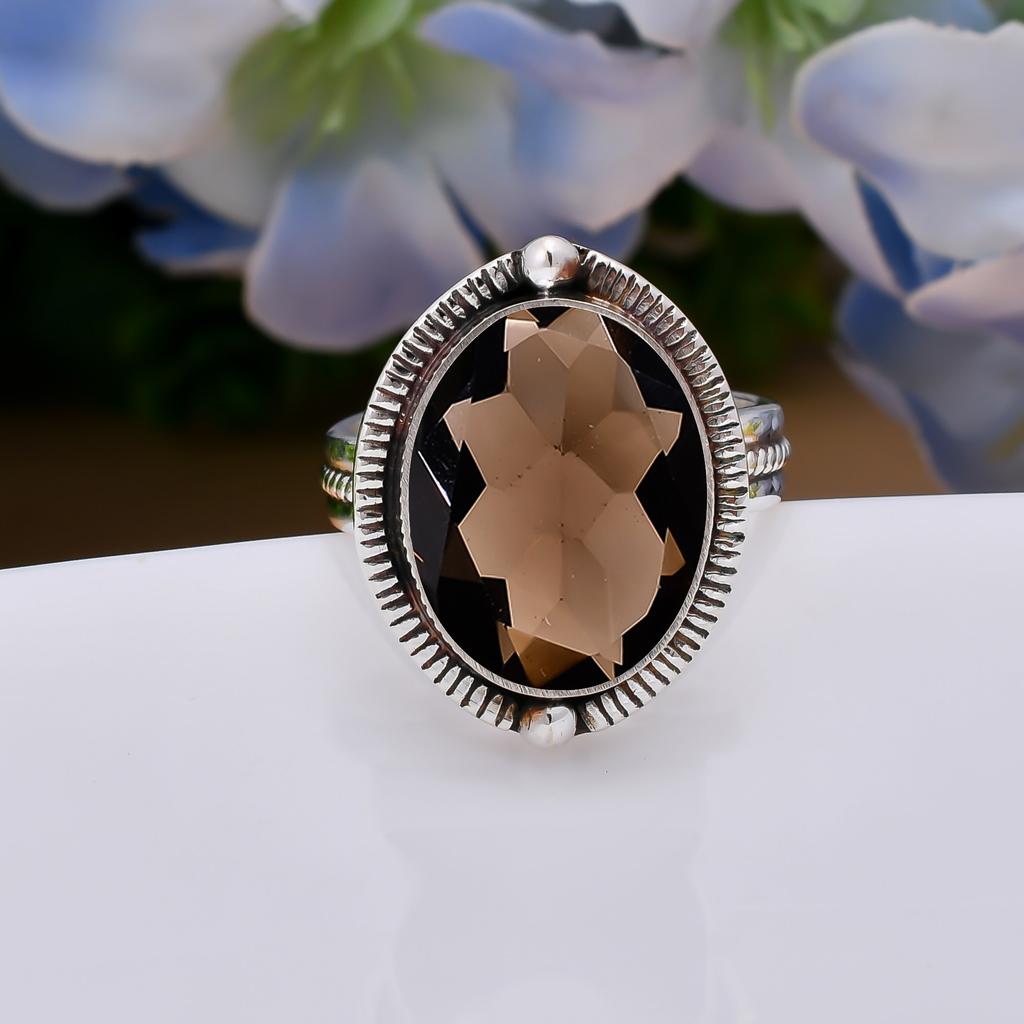 Smoky Quartz - Brazil 925 Sterling Silver Ring V5150, Brown Ring, Oval Ring, Valentin's Day Gift, Gift For Her, Birthday Gift, Handmade Jewelry, Silve