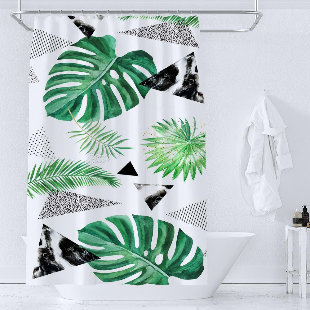 Green Plant Leaf Vines Floral Shower Curtain Print Nordic Minimalist Polyster Fabric Home Decor Bathroom Curtains With Hooks