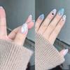10pcs Short Round Blue White Glitter Cat Eye Press On Nails With Black Star Design Reusable Y2K False Nail Tips