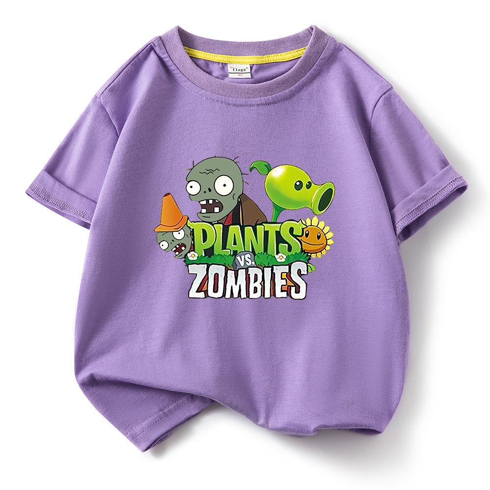 Plants Vs. Zombies Kids' Pure Cotton T-Shirt - Boys and Girls Summer Short Sleeve Loose Breathable Top