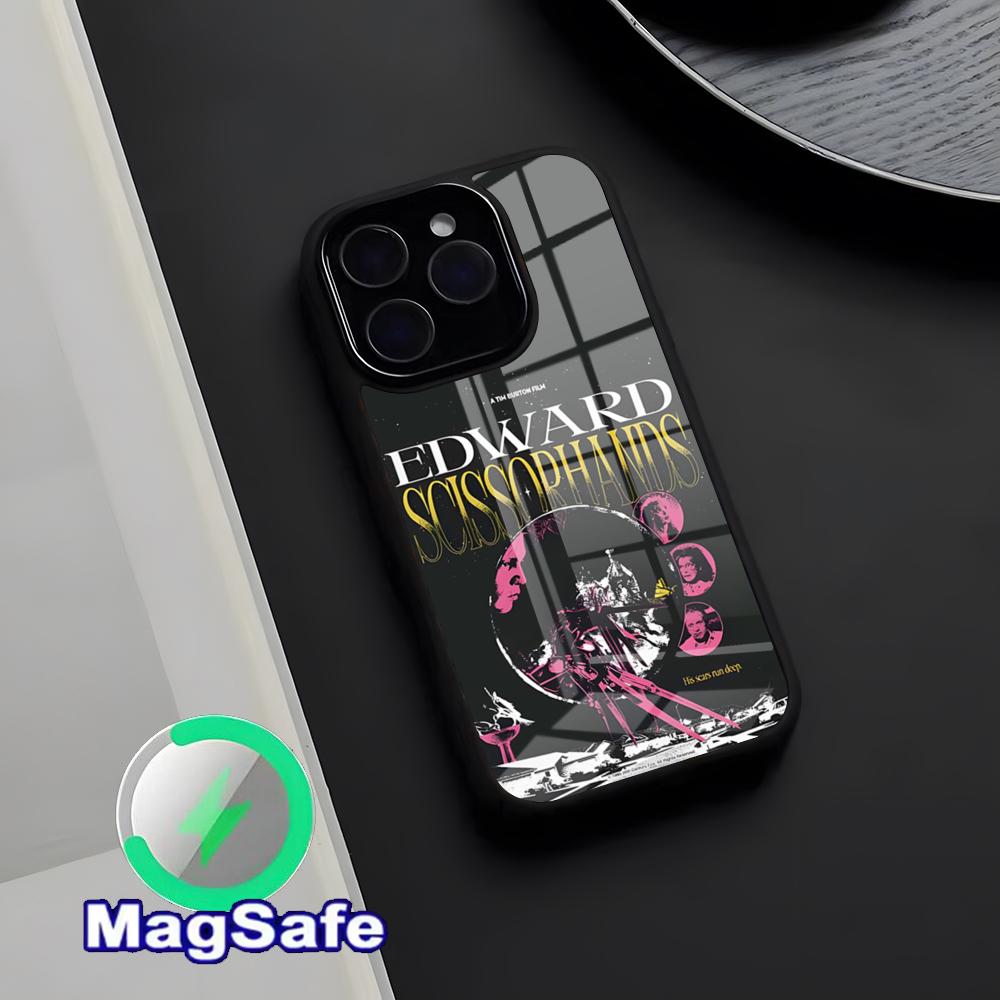 Retro Edward Scissorhands Phone Case Magnetic Glass Case For IPhone 17 Pro Max 16 15 14 13 11 Pro Max Plus Phone Case