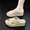 Pantofle se silnou podrážkou pro ženy nosící plážovou obuv pro vnější nošení, vnitřní protiskluzové podpatky, piškotové chladné pantofle pro zvýšení výšky