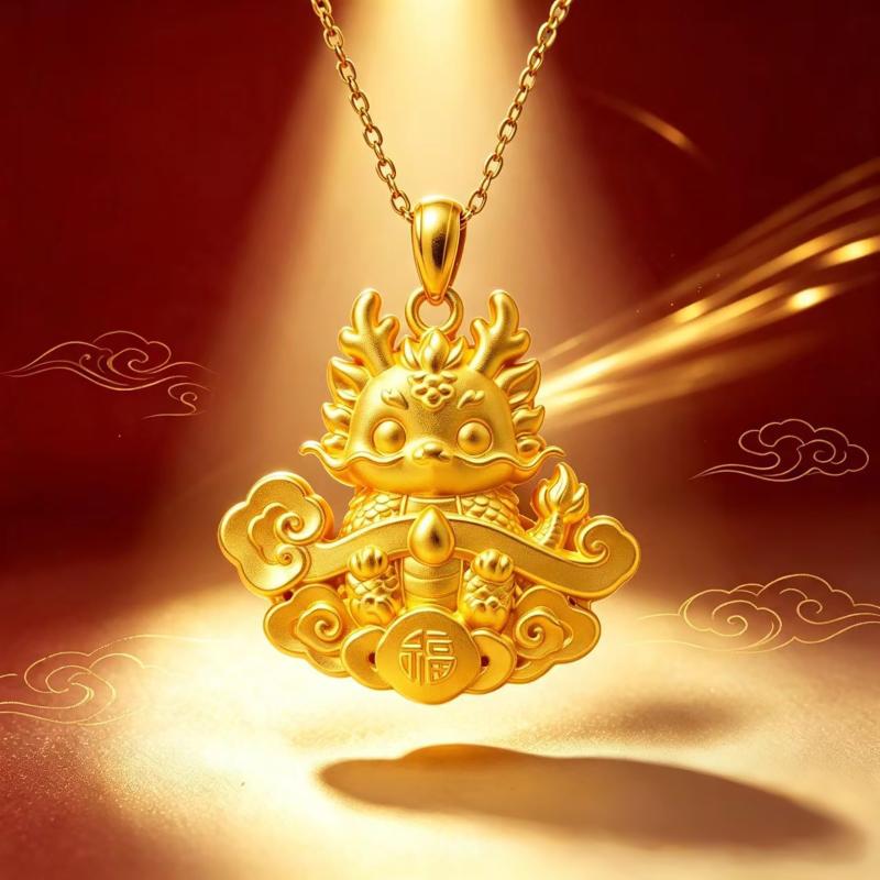 Traditional Chinese Style Gold Pendant 3D Embossed Matte Finish Auspicious Designs For Daily Wear Gifting Jewelry Collection