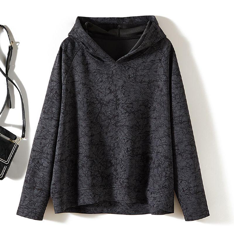 

New Fabric Light Polyester Cotton Hood Turtle Crack Pullover Hoodie Women Autumn and Winter Laminated Outerwear Thin Welfare Black 3XL
