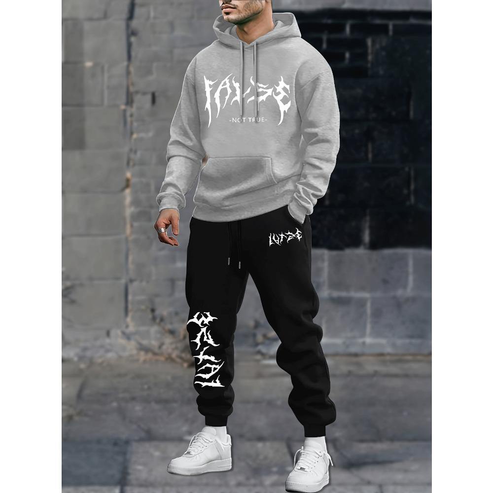 Autumn and Winter New Men s Sports Casual Fashion Printed Couple Hooded Sweatshirt, Spring and Autumn Sportswear 2 Piece Set S