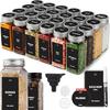 Deco Haus 24-Piece Square Glass Spice Jars with Screw Caps, Labels & Shaker Inserts - Spice Containers Set - Kitchen Seasoning Storage Organizer