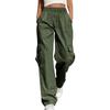 Women's Casual -Color Workwear Pants With Multiple Pockets And Wide Legs
