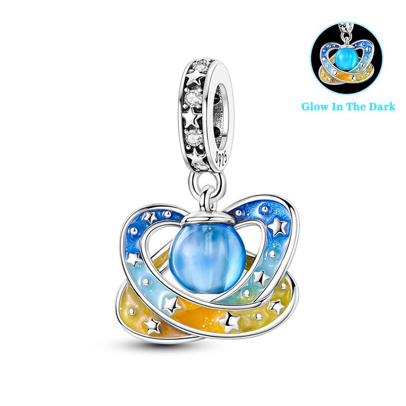 Copper Color Sparkly Planet Crown Crystal Ball Luminous Charm Bead Charms Bead Charms Compatible With 3mm Authentic Bracelets Do It Yourself Jewellery