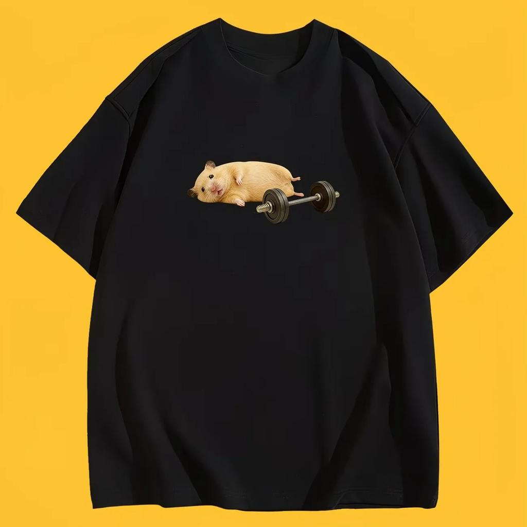 Funny Hamster Weightlifting Meme Tshirt Gym Humor Graphic Unisex Unisex Summer Short Sleeve Casual Streetwear Trendy Fashion Tops