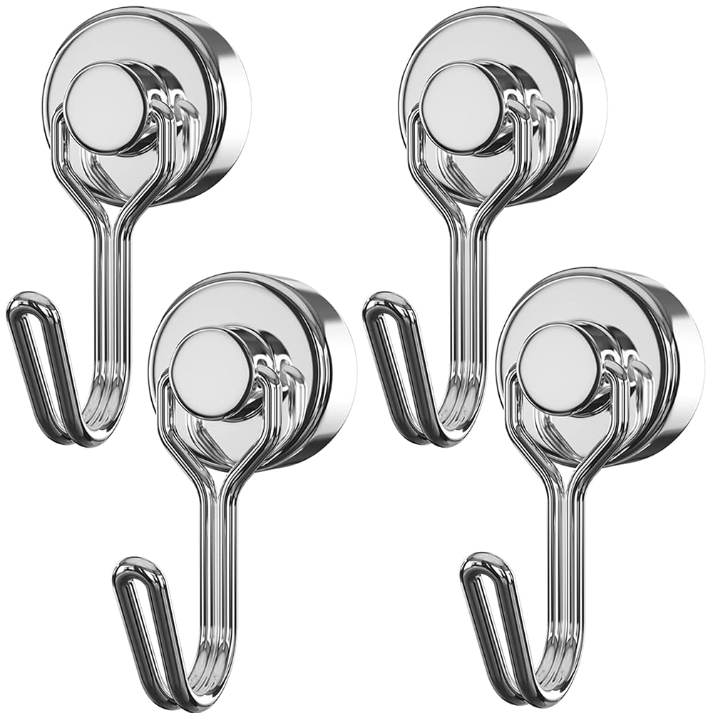 Homion Set of 4 Stainless Steel Magnetic Hooks 10kg Load Capacity 20mm Diameter for Bathroom and Storage