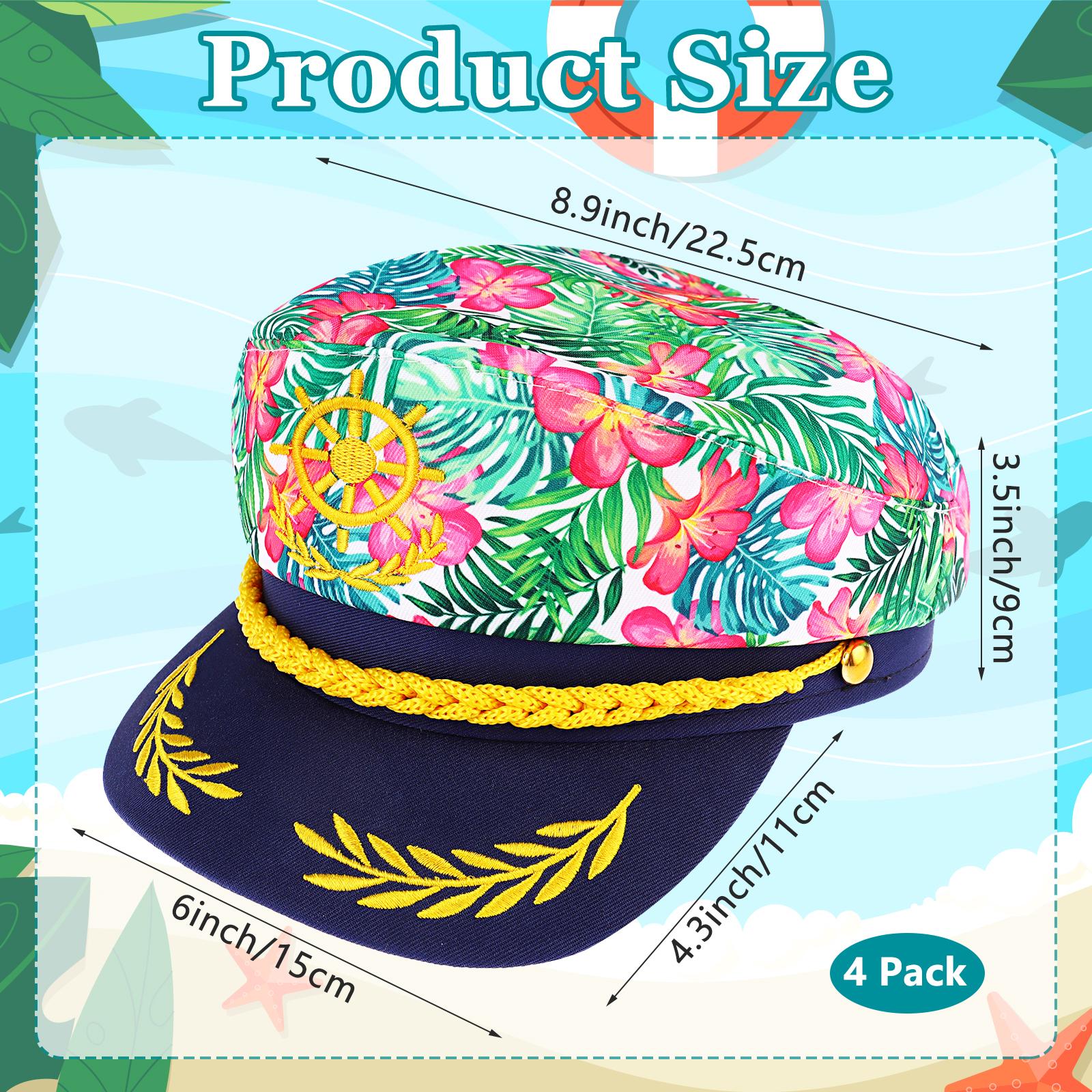 

4 шт. Гавайские Цветочные Капитанские Шляпы - Регулируемые Шляпы Яхтенного Матроса Для Хэллоуина, Катания на Лодке, Морских и Вечеринок - Темно-Синие Вышитые Костюмы зелёный