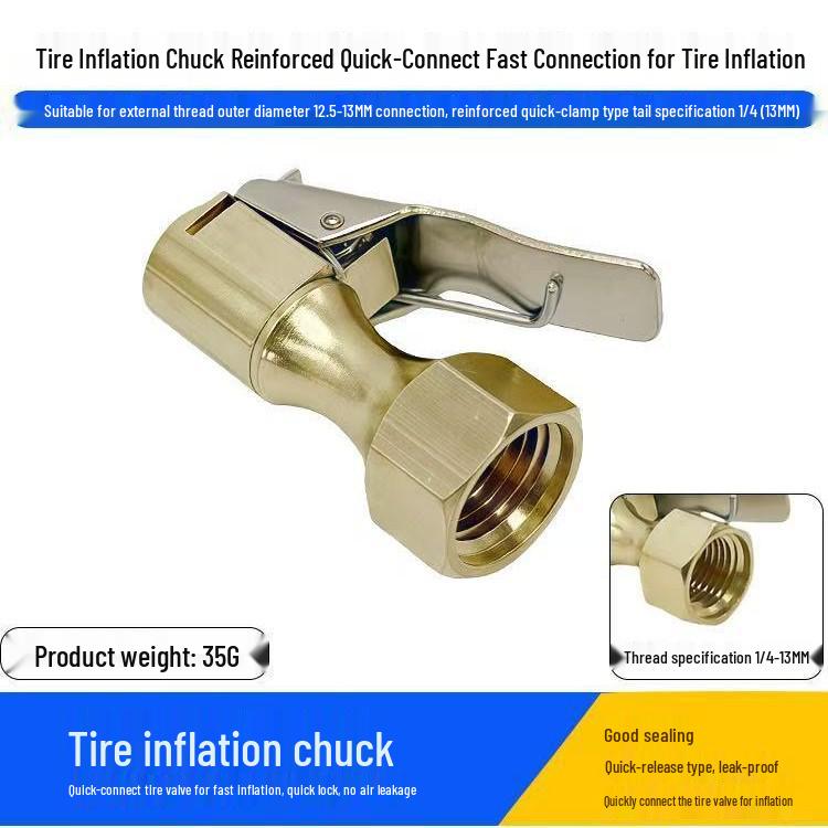 Copper Quick Clamp Tire Inflation Chuck with 6-8MM American Thread Adapter