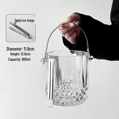 ZISIZ Portable Glass Ice Bucket with Tongs