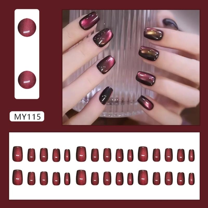 Quick And Stylish Cats Eye Short Nail Set 30pcs Press On Nail Full Cover False Nail Manicure For Party or Daily Wear