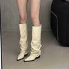Fashion Retro Style Women Knee High Boots Fashion Belt Buckle Shoes Autumn Winter Wedges Heel Women's Knight Long Booties