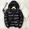 brand White Duck Down Coats Man Winter Fashion Solid Zipper Outwears Thicken Down Jacket Men Casual Hood Shiny Warm Loose Parkas