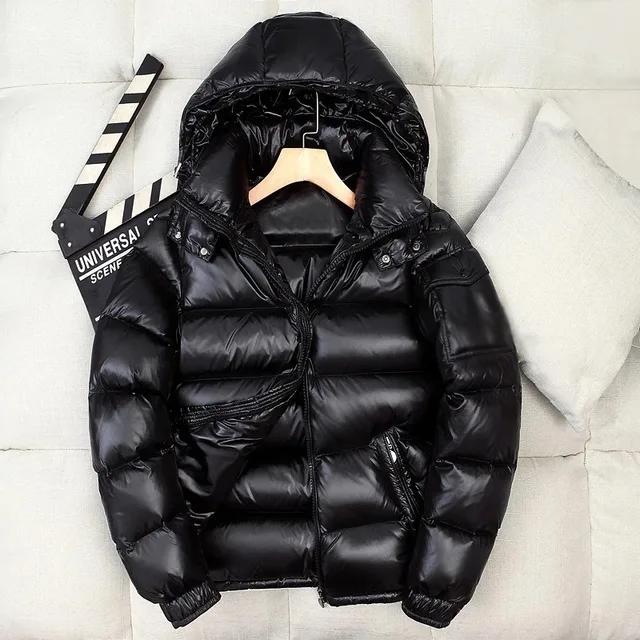 Brand White Duck Down Coats Man Winter Fashion Solid Zipper Outwears Thicken Down Jacket Men Casual Hood Shiny Warm Loose Parkas