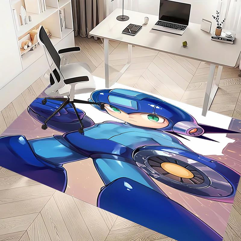 1pc Cartoon Rockman Game Megaman Print Area Rug - Soft, Washable Non-Slip Indoor Mat, Living Room, Home Office Decorative Rug,Office Decorative