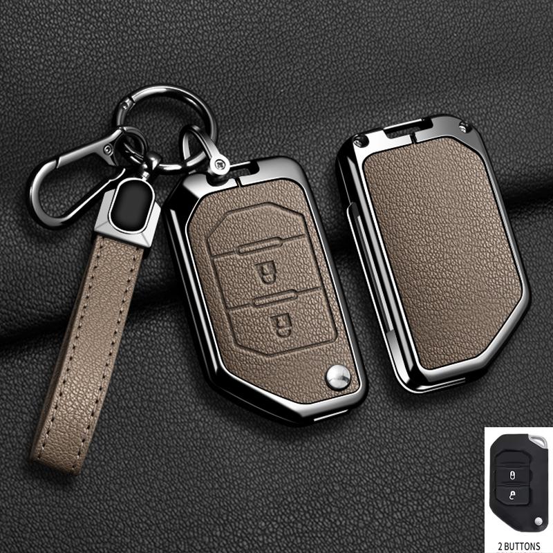 Zinc Alloy Leather Car Key Case Cover for Jeep Wrangler JL JLU Rubicon Gladiator JT Sahara JLU 2018 2019 2020 2021 2022 2023
