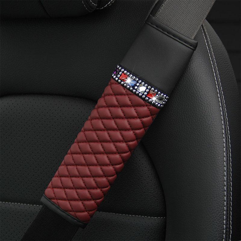 Rhinestone Leather Breathable Car Seat Belt Shoulder Pad Protective