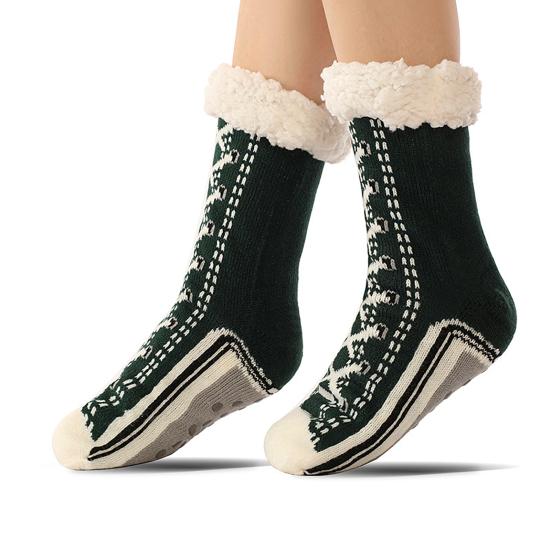 1 Pair Winter Socks Shoes Pattern Plush-lined Warmth Retention Christmas High-tube Socks Leg Warmer Fall