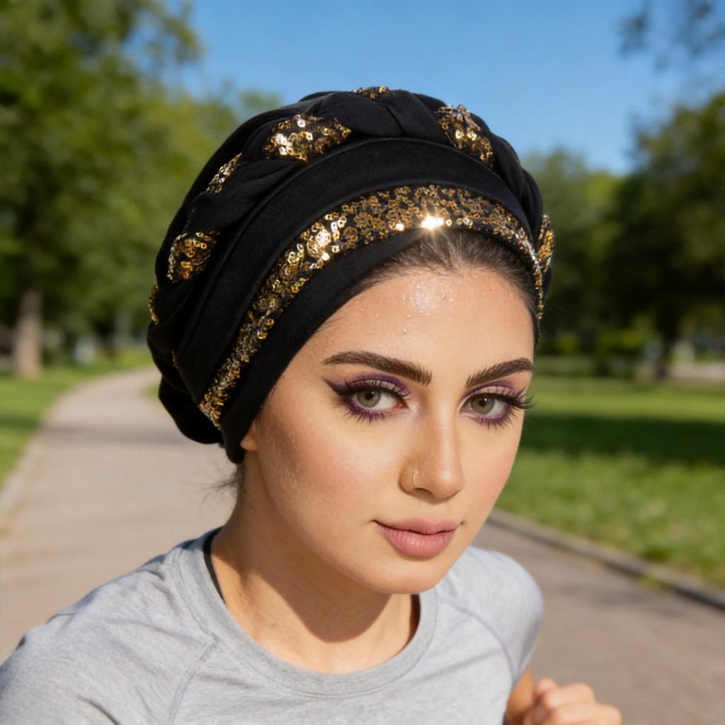 Casual Polyester Knit Headscarf Hat With Embroidered Braid For Autumn Wear