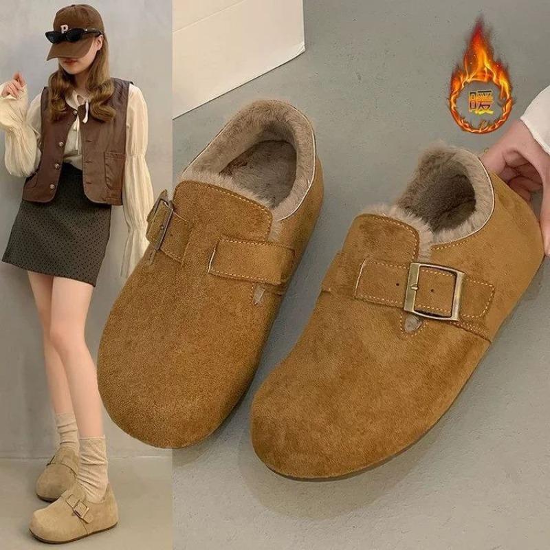 Winter Women's Cotton Shoes New One-pedal Fluffy Shoes Velvet Doudou Shoes Warm and Cold Women's Shoes