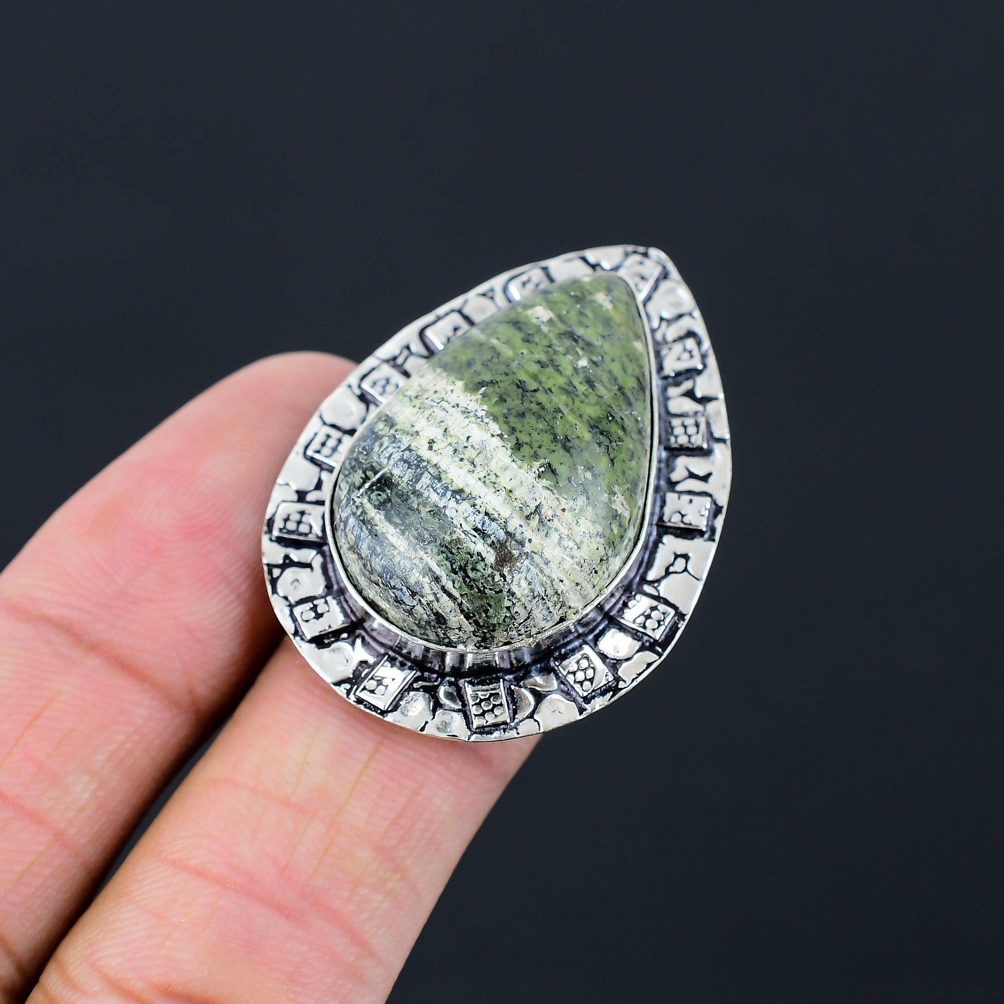 925 Silver Heart Chakra Green Swiss Opal Stone Unique Boho Ring Jewelry Size 6.5 6.5