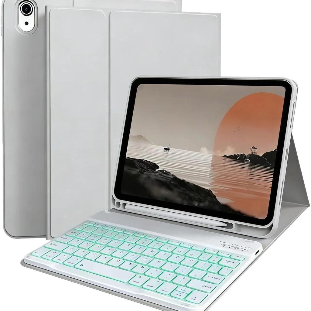 Compatible iPad 12th/11th Gen Bluetooth Keyboard Case, Magnetic Detachable, with Pen Slot and Leather Cover.