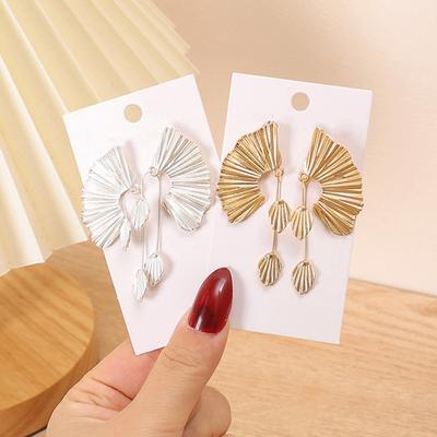 Damskie Grube Kolczyki Wiszące Liść Ginkgo Kształt Wachlarza Kolczyki Vintage Boho Teksturowane