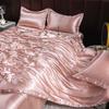 Double-sided four-piece set silky cool solid color three-piece set bed sheet quilt cover summer cool bedding
