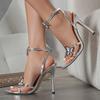 Silver Butterfly-knot Ankle Strap Woman Sandals Elegant Pointed Toe Women Thin High Heels 2025 Sexy Wedding Party Women Pumps