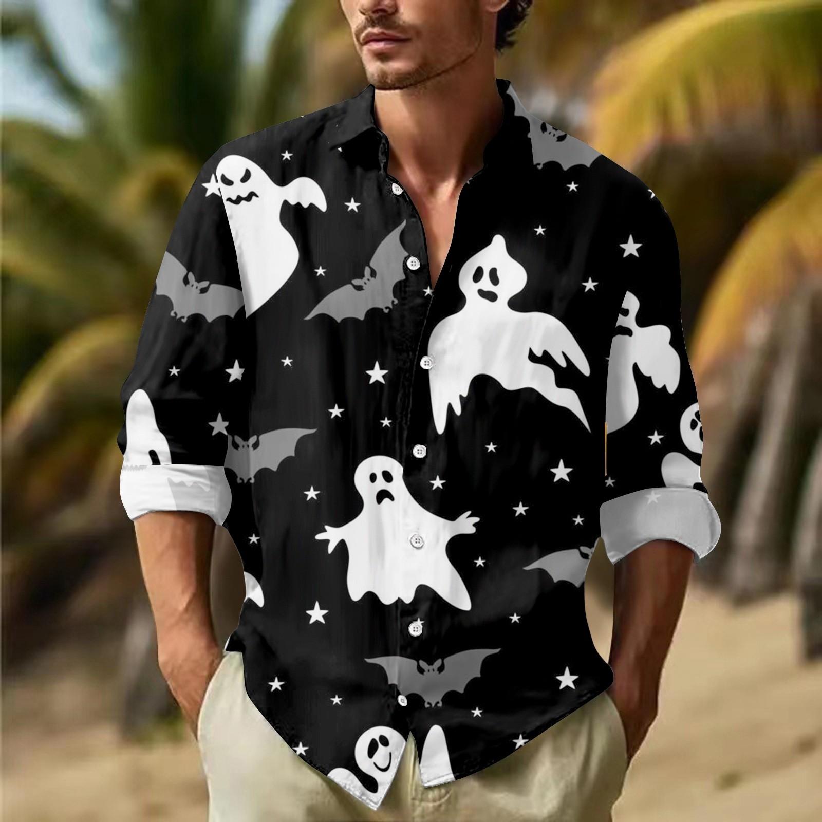 

Мужские рубашки с длинными рукавами и пуговицами на Хэллоуин, мужские повседневные модные рубашки с длинными рукавами XL белый