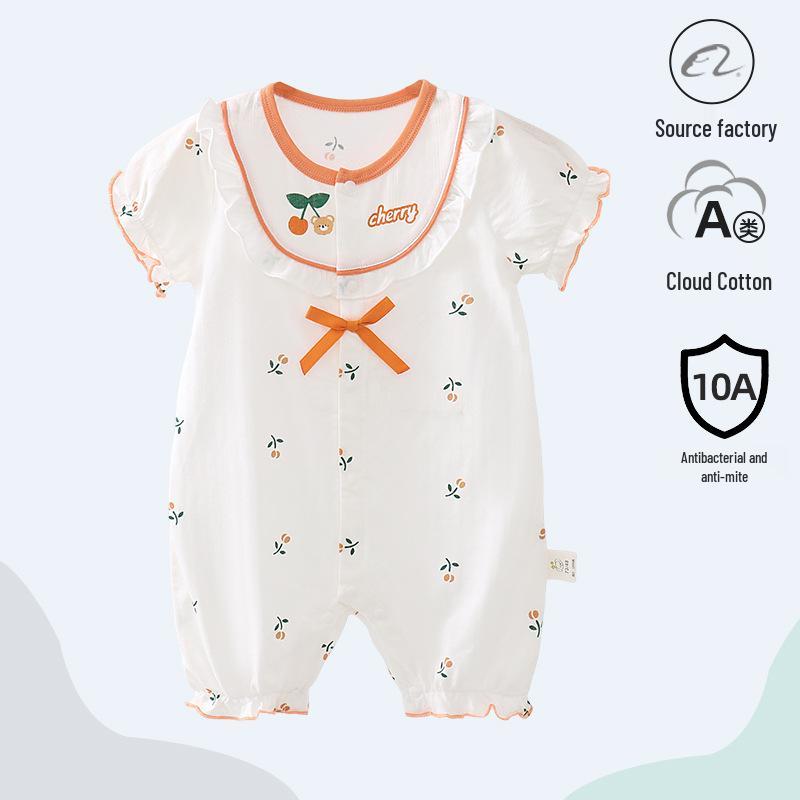 Baby Summer Cotton Short-Sleeve Romper - Unisex Newborn Crawling Suit Pajamas 90 cm