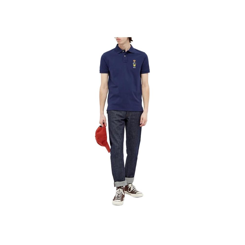 Polo Ralph Lauren Polo Bear Embroidered Button Straight Fit Short Sleeve Polo Shirt Men Tops Navy-Blue 710835783-001