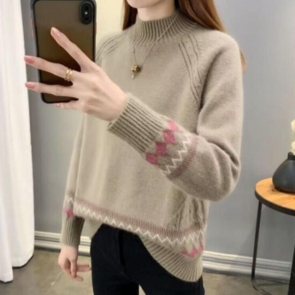 Navava Women Nordic Point Half Polo Long Sleeve Knit Sweater Nk3501