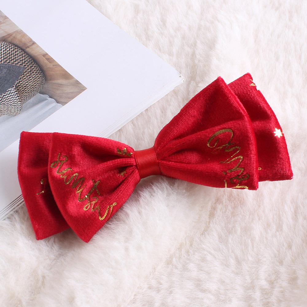 Women Bowknot Hairpin Christmas Party Styling Hairs Accessories Gold Stamping Pattern Cute Girls Hairpin Bangs Braid Hair Clip