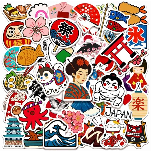 Japanese culture stickers 50 pieces suitable water bottles laptops skateboards guitars scrapbooking journaling applicable suitcases cars motorcycles