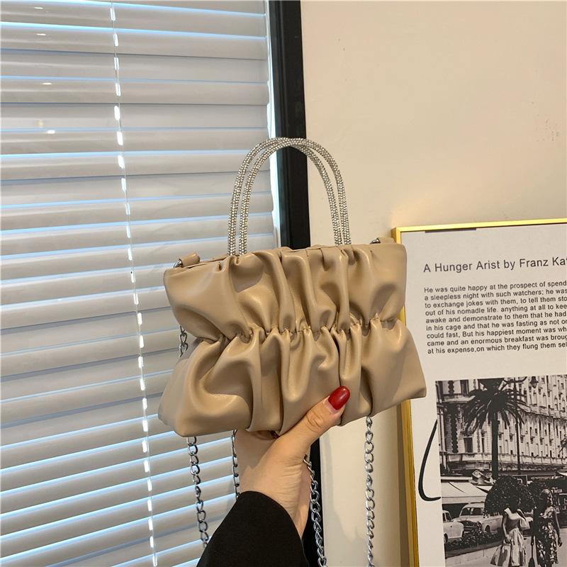 

Модная цепочная сумка на плечо, плиссированная сумка, ретро-сумка, женская, 2025, осень, новая, нишевый тренд, сумка-мессенджер хаки