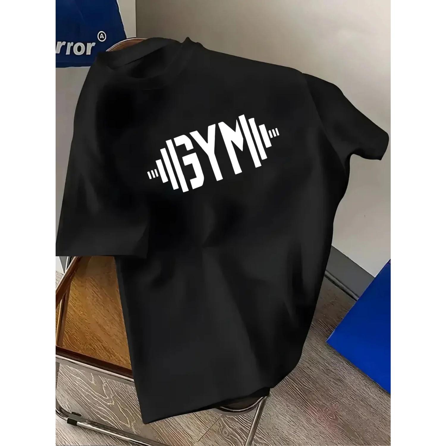 

Gym Men Cotton TShirt Muscle Fit Casual Athletic Streetwear Black and White Graphic Tee Workout Fitness Gear S чёрный