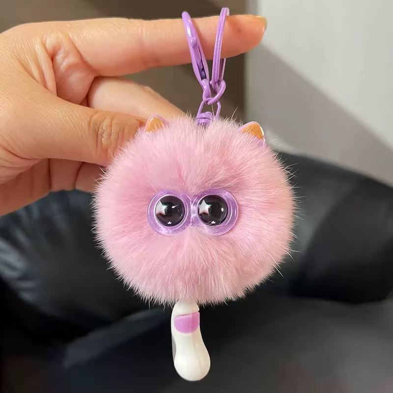 Imitation Rex Rabbit Fur Cute Kitten Pendant Car Keychain Ins Style Plush Doll Gift Backpack Pendant
