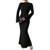 Women's Bell Long Sleeve Bodycon Maxi Dress Mock Neck Slim Fit Party Cocktail Dress Fall Wedding Guest Dress