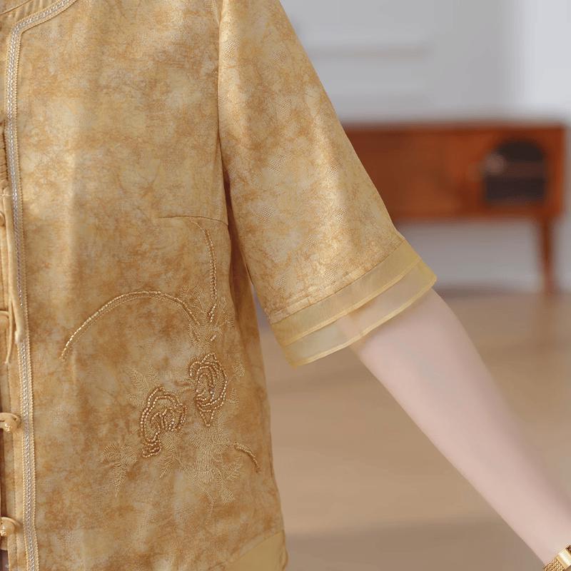 Datang Furen New Chinese Style Embroidered Half-Sleeve Shirt
