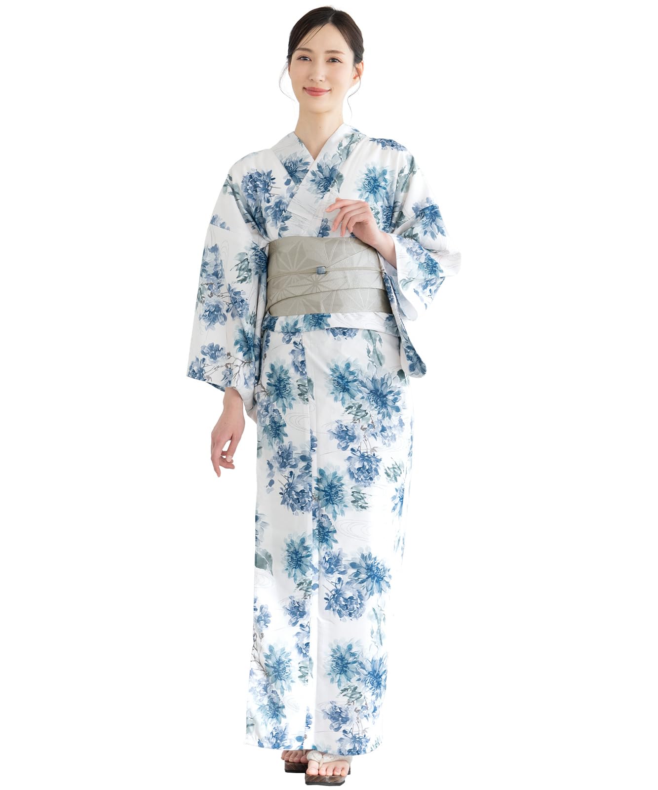 [SOUBIEN] Soubien Yukata 4-Piece Set, Separate New Two-Piece Yukata, floro, Women s (YukataHalf-Width ObiDatejimeGeta), Free Size, Summer