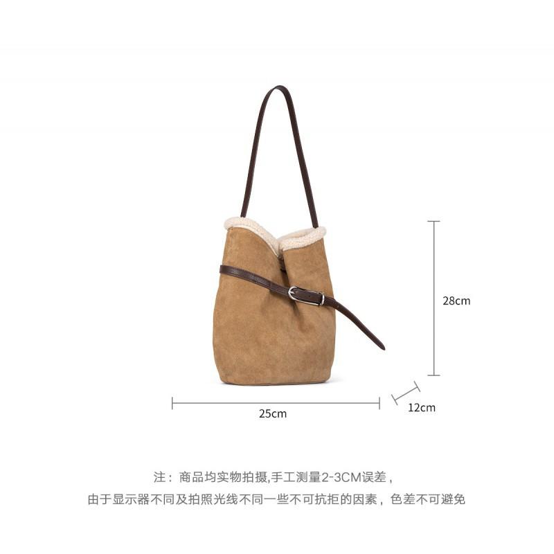 "Snow Bucket Bag" Matte Cowhide Lamb Wool Single Shoulder Underarms